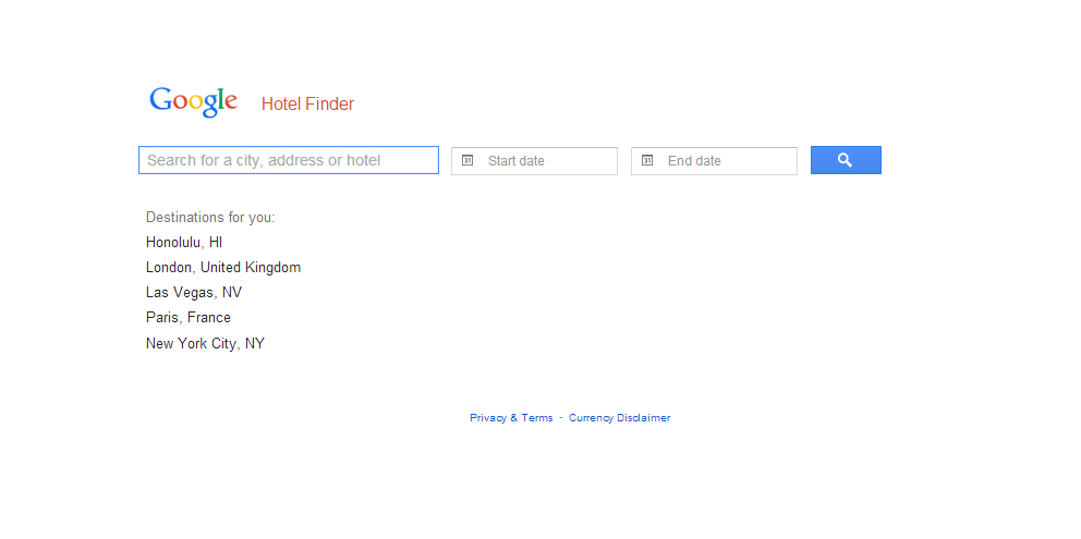 Google Hotel Finder Interface