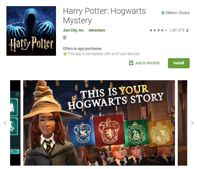 An image of a screenshot from the game Harry Potter: Hogwarts Mystery, an image of a girl in witch hat and Hogwarts uniform, one of the editors choice games