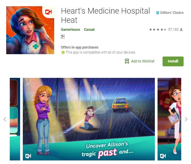 An image of a screenshot from the game Heart's Medicine Hospital Heat, an image of a crying girl under the rain and a car moving pass by her, one of the editors choice games