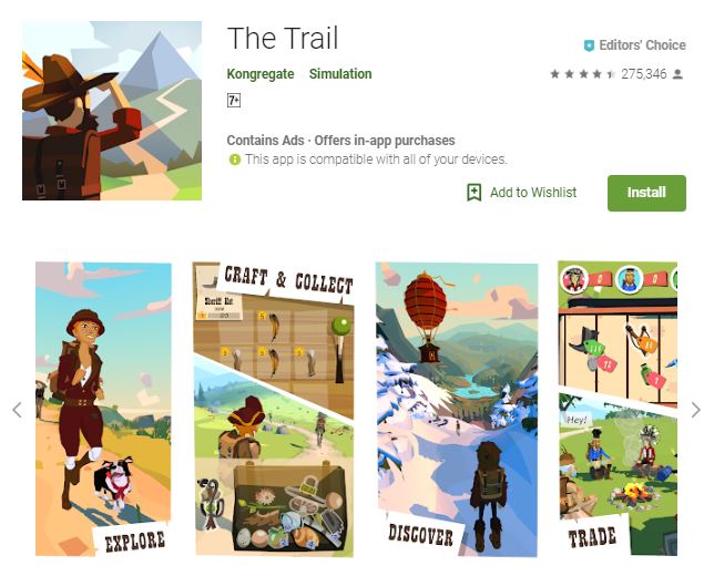 A screenshot image of the game The Trail, collage of landscapes and features of the game, one of the editors choice games