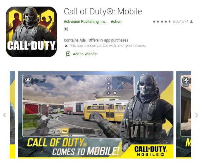 Screenshot photo of the Google Play's Best of 2019 Users’ Choice 2019 Game: Call of Duty: Mobile