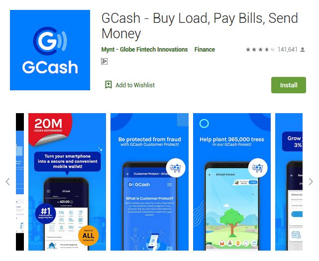 A screenshot photo of the mobile app GCash, one of the 50 Top Free Apps In Google Play