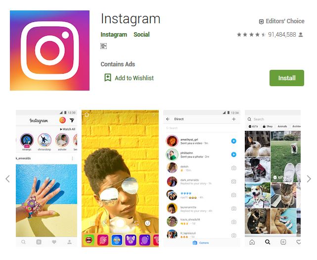 A screenshot photo of the mobile app Instagram, one of the 50 Top Free Apps In Google Play