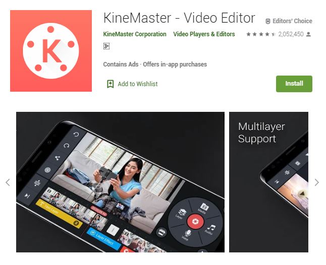 A screenshot photo of the mobile app KineMaster