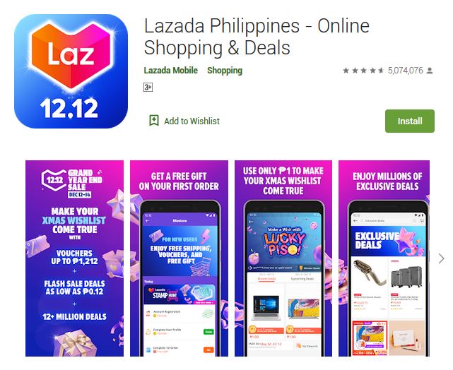 A screenshot photo of the mobile app Lazada Philippines - Online Shopping & Deals, one of the 50 Top Free Apps In Google Play