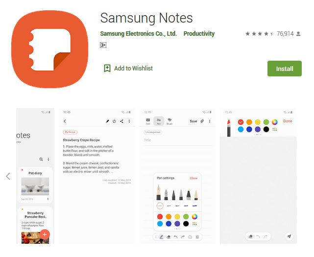 A screenshot photo of the mobile app Samsung Notes