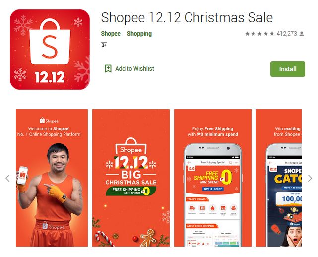 A screenshot photo of the mobile app Shopee, one of the 50 Top Free Apps In Google Play