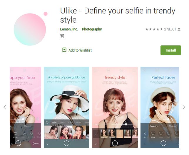 A screenshot photo of the mobile app Ulike