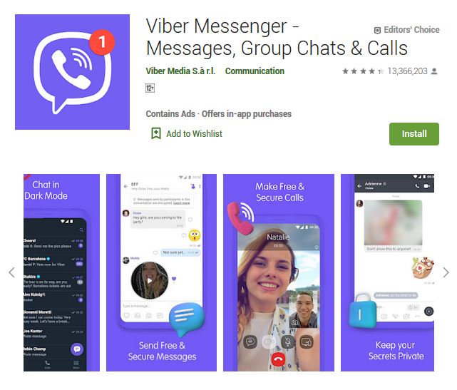 A screenshot photo of the mobile app Viber Messenger, one of the 50 Top Free Apps In Google Play
