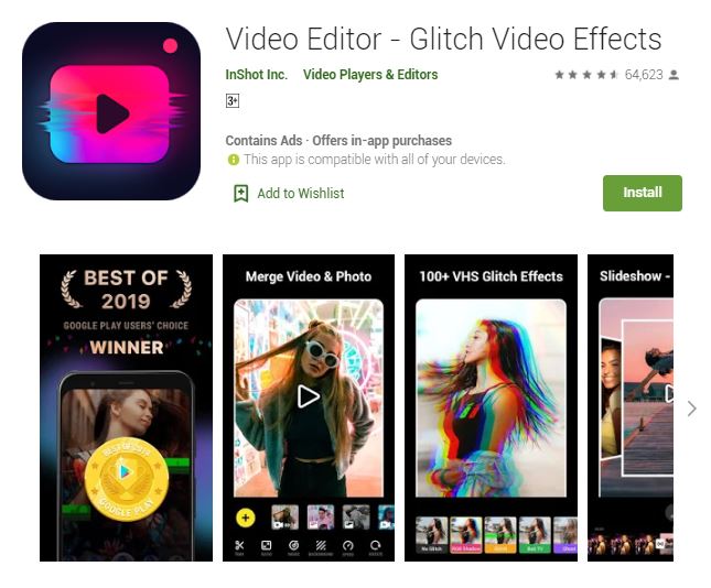 Screenshot photo of the Google Play's Best of 2019 Users’ Choice 2019 App: Video Editor - Glitch Video Effects