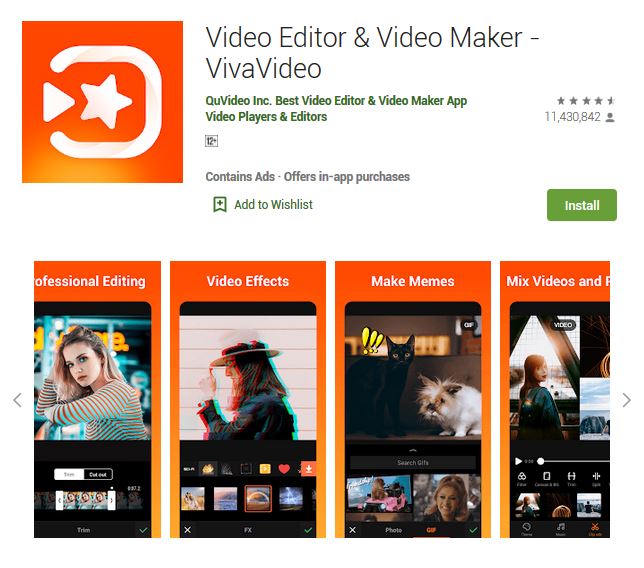 A screenshot photo of the mobile app Video Editor & Video Maker - VivaVideo