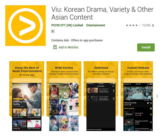 A screenshot photo of the mobile app Viu