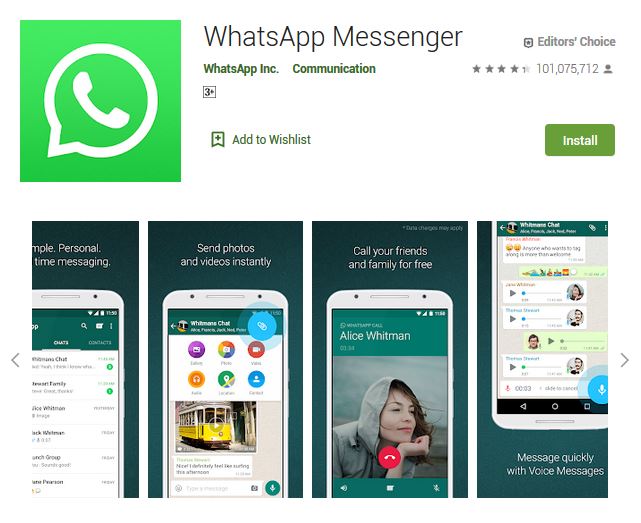 A screenshot photo of the mobile app WhatsApp Messenger