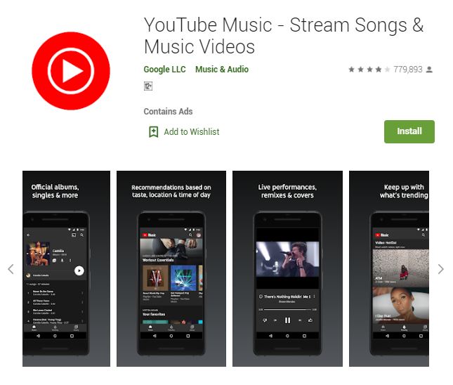 A screenshot photo of the mobile app YouTube Music, one of the 50 Top Free Apps In Google Play