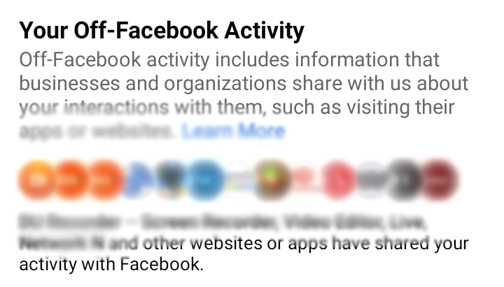 A screenshot of Off-Facebook Activity Page