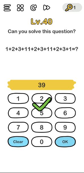 A screenshot of the Brain Out Answer for Lv. 40. There are numbers on this photo.