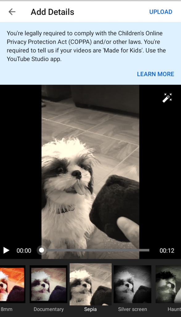 A screen shot from YouTube while enhancing a photo of a dog.