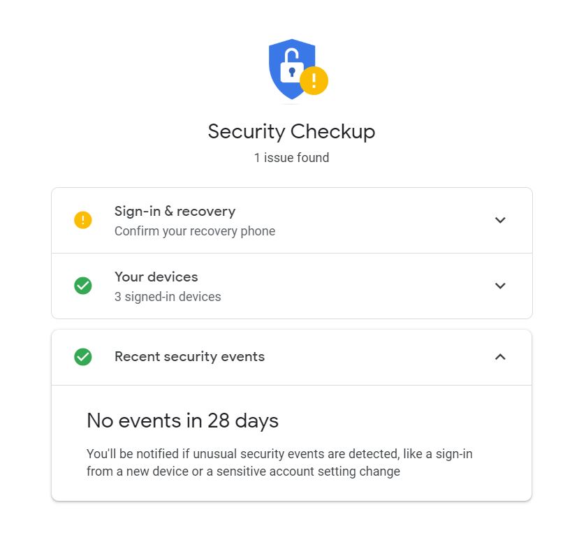 A screenshot of the Security Checkup page of Google. It has a blue padlock icon on the top portion of the photo and few other smaller icons. It is for the "How to Delete Google Account in Just a Few Steps" blog of TechToGraphy.