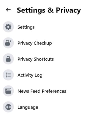 A screenshot of "Settings & Privacy" category on New Facebook. This photo is for the "How to Hide Friends in Facebook" blog in TechToGraphy.