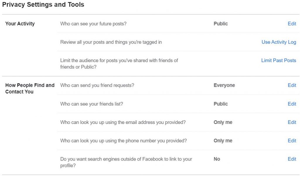 A screenshot of "Privacy Settings and Tools" page from New Facebook. This photo is for the "How to Hide Friends in Facebook" blog in TechToGraphy.