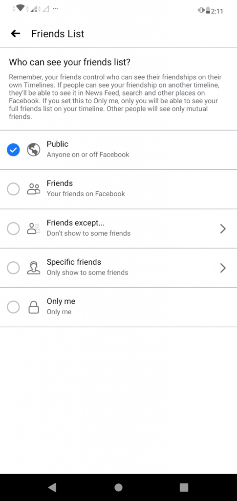 A screenshot of the "Friends List" page on Facebook app. This photo is for the "How to Hide Friends in Facebook" blog in TechToGraphy.