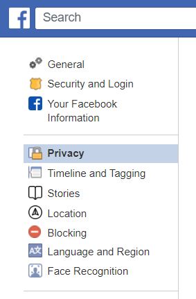 A screenshot from Classic Facebook, highlighting "Privacy." This photo is for the "How to Hide Friends in Facebook" blog in TechToGraphy.