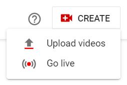 A screenshot of CREATE, Upload Videos, and Go live icons of YouTube. This photo is for the "How to Upload Videos on YouTube?" blog post of TechToGraphy.