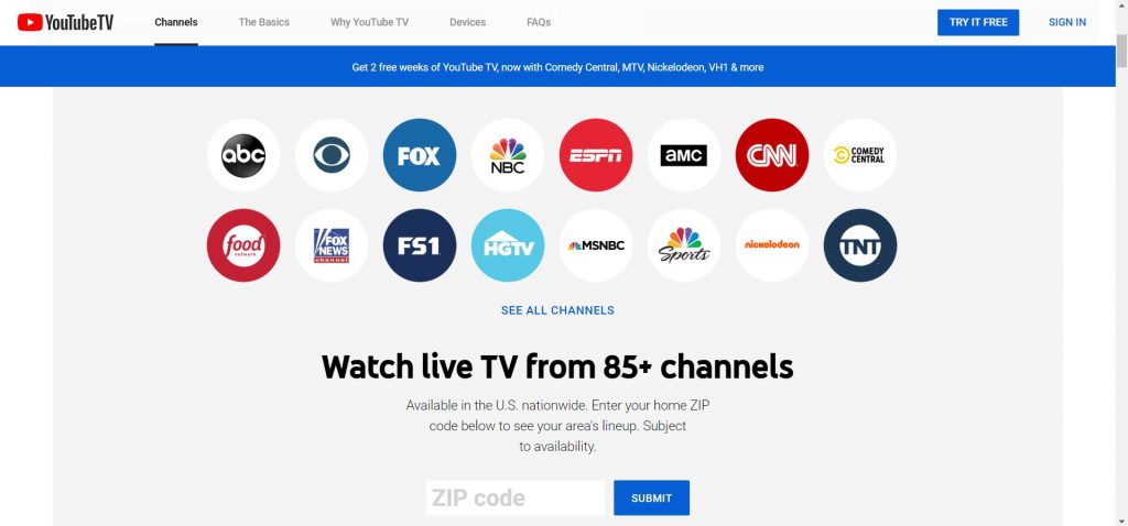 A screenshot from the YouTube website taken for the "How to YouTube: An Extensive Guide for Starters" blog post in TechToGraphy. The photo has different logos of the major TV networks in the US.
