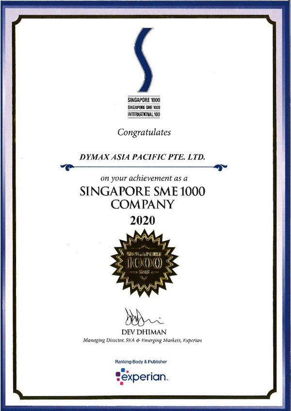 Dymax Asia Pacific Pte Ltd Receives the Singapore SME 1000 & SME 1000 Award and Winner of D&B Business Eminence Award