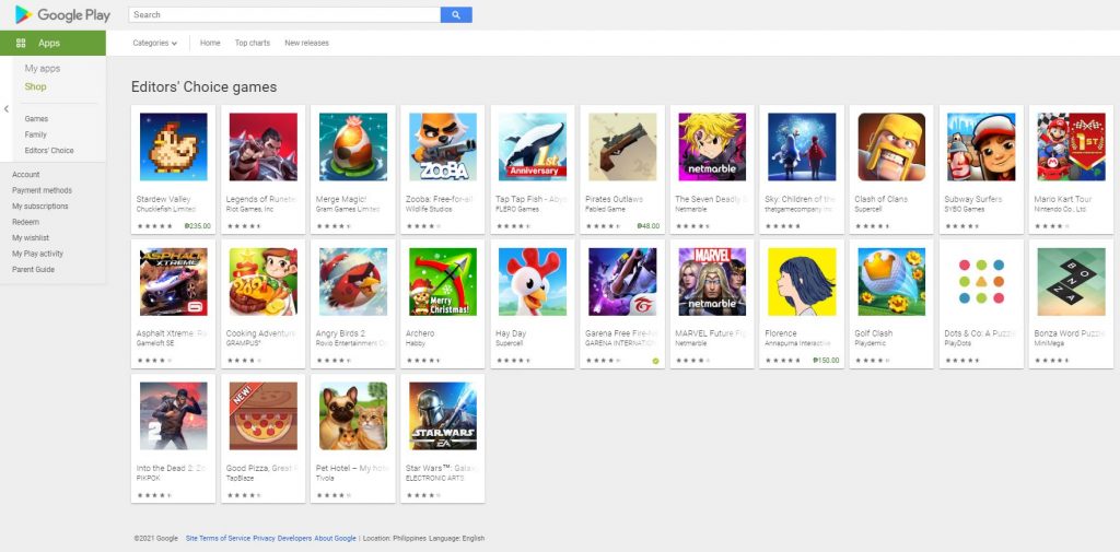 There are twenty-six Editors Choice Games featured in this photo. It is a screenshot taken this January 2021 from Google Play.