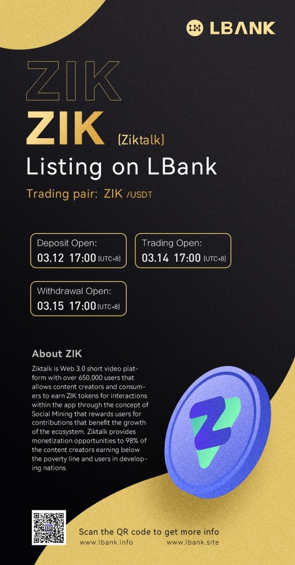 Ziktalk (ZIK) to be listed on LBank