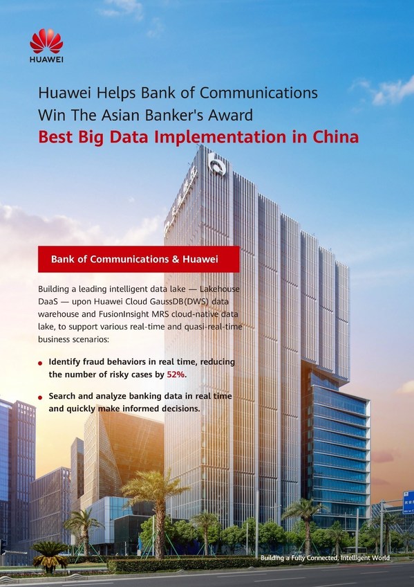 Equipped with Huawei’s Tech, Bank of Communications Wins The Asian Banker’s Award of Best Big Data Implementation in China