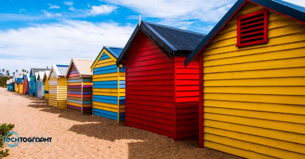 Colorful mini houses at the beach